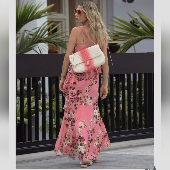 SET NWT ZARA PRINTEDβTULLE MAXI SKIRT AND TOP Pink Floral Size Small - Picture 3 of 12